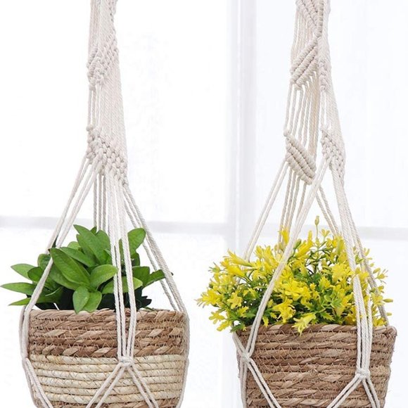 Bohemian Braided Plant Holder Hippie Outdoor/Indoor/Living Room/Dorm Decor - Picture 2 of 10